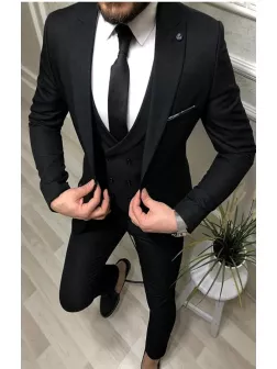 Costum barbati slim fit negru, 3 piese, b090 54-5